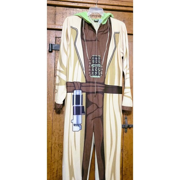 Yoda Costume One Piece Zip-up Outfit w Hood Sz Small Adult Halloween or Pajamas - Picture 3 of 16